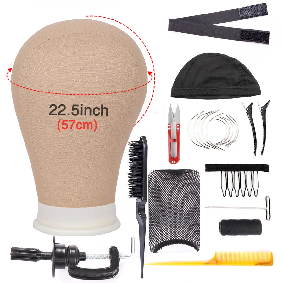 Alileader Training Mannequin Head Canvas Block Head Display Styling Mannequin Manikin Head Wig Stand Free Get T Needle Holder
