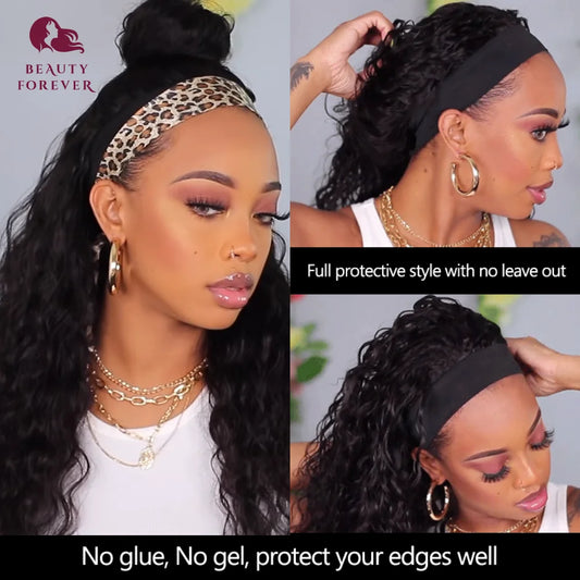 Beautyforever Headband Wigs Human Hair Body Water Wave Headband Human Hair Wigs Curly for Women Beginner Friendly