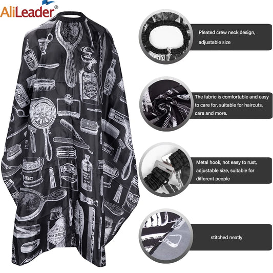 Alileader Professional Hairdressing Salon Nylon Cape with Buckle Snap,Barber Styling Cape,Unisex Black Hair Cutting Cape