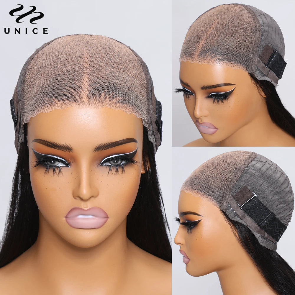 Unice Hair 7x5 Bye-Bye Knots Chestnut Brown Ombre Yaki Straight Bob Wig Human Hair Pre Cut Pre Bleached Glueless Wig