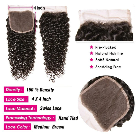 UNice Hair Curly Lace Closure Brazilian Hair 5x5 HD Lace Closure Free Part Human Hair Closure 10-20inch