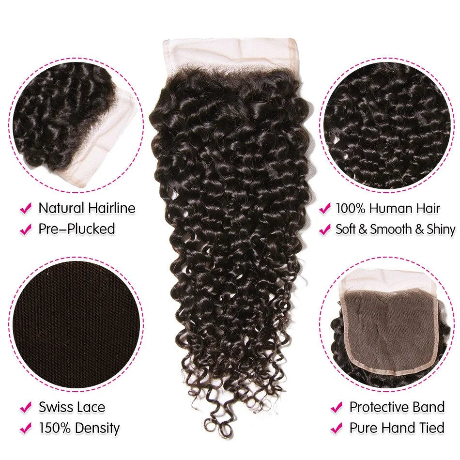 UNice Hair Curly Lace Closure Brazilian Hair 5x5 HD Lace Closure Free Part Human Hair Closure 10-20inch
