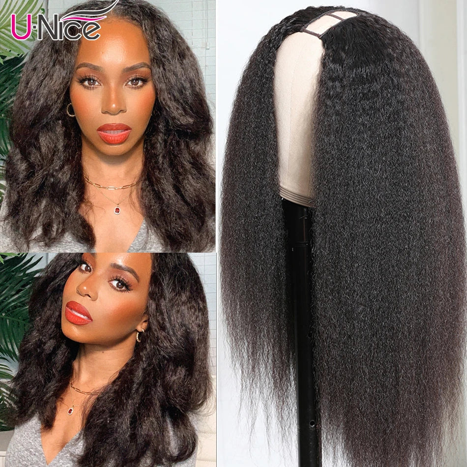Unice Hair U PART WIG Kinky Straight Wigs Easy Blend U Part Wig V Part Wig Beginner Friendly 100% Human Hair Wigs
