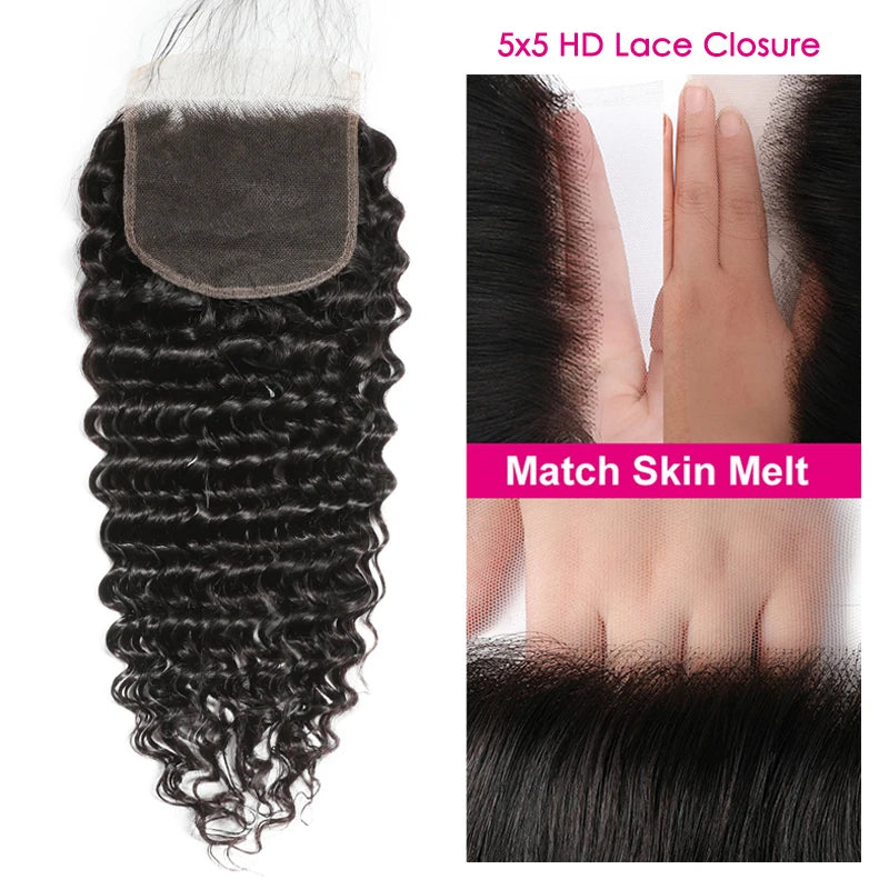 Unice Hair Deep Wave 5x5 HD Lace Closure 1PC Free Part 100% Human Hair Lace Closure 150% Density Free Shipping