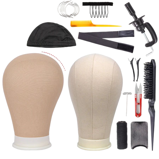 Alileader Training Mannequin Head Canvas Block Head Display Styling Mannequin Manikin Head Wig Stand Free Get T Needle Holder