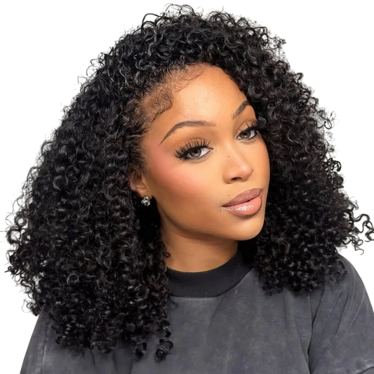 UNICE Hair Drawstring Kinky Curly Half Wig With 4C Edges Hairline Seamless Flip Over Human Hair Wig Beginner Friendly