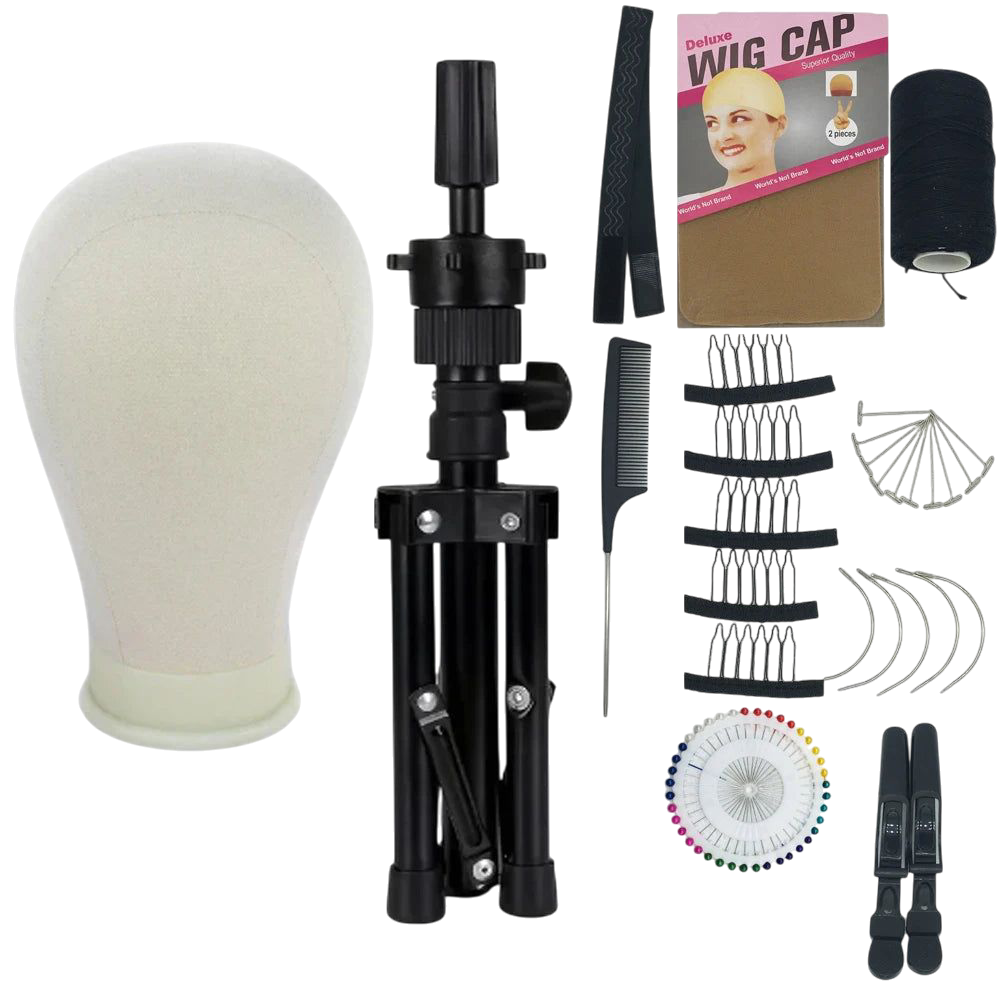 Training Mannequin Head Canvas Block Head Display Styling Canvas Wig Head Stand Wig Stand Tripod with Head Free Get Wig Install