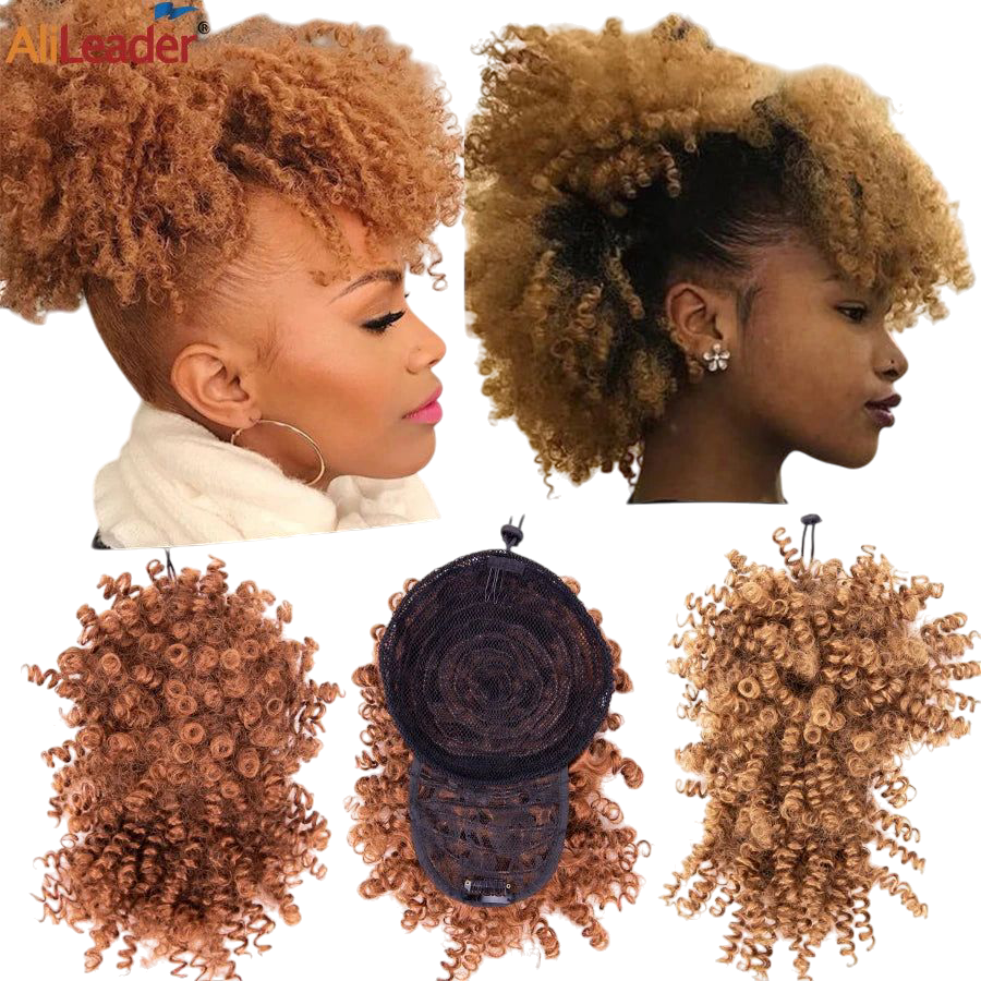 Alileader Afro Curly Bangs Adjustable Drawstring Ponytail With Bangs Non-glue Synthetic Hairpiece With Bangs For Women