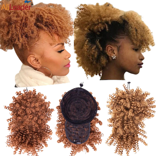 Alileader Afro Curly Bangs Adjustable Drawstring Ponytail With Bangs Non-glue Synthetic Hairpiece With Bangs For Women