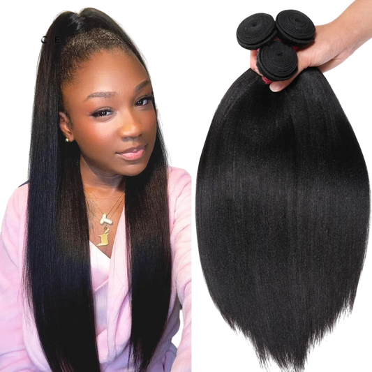 UNice Hair Yaki Straight Hair Bundles 3PCS Deal 100% Human Hair 10A Grade Natural Color Sew In Bundles Quick Weaves