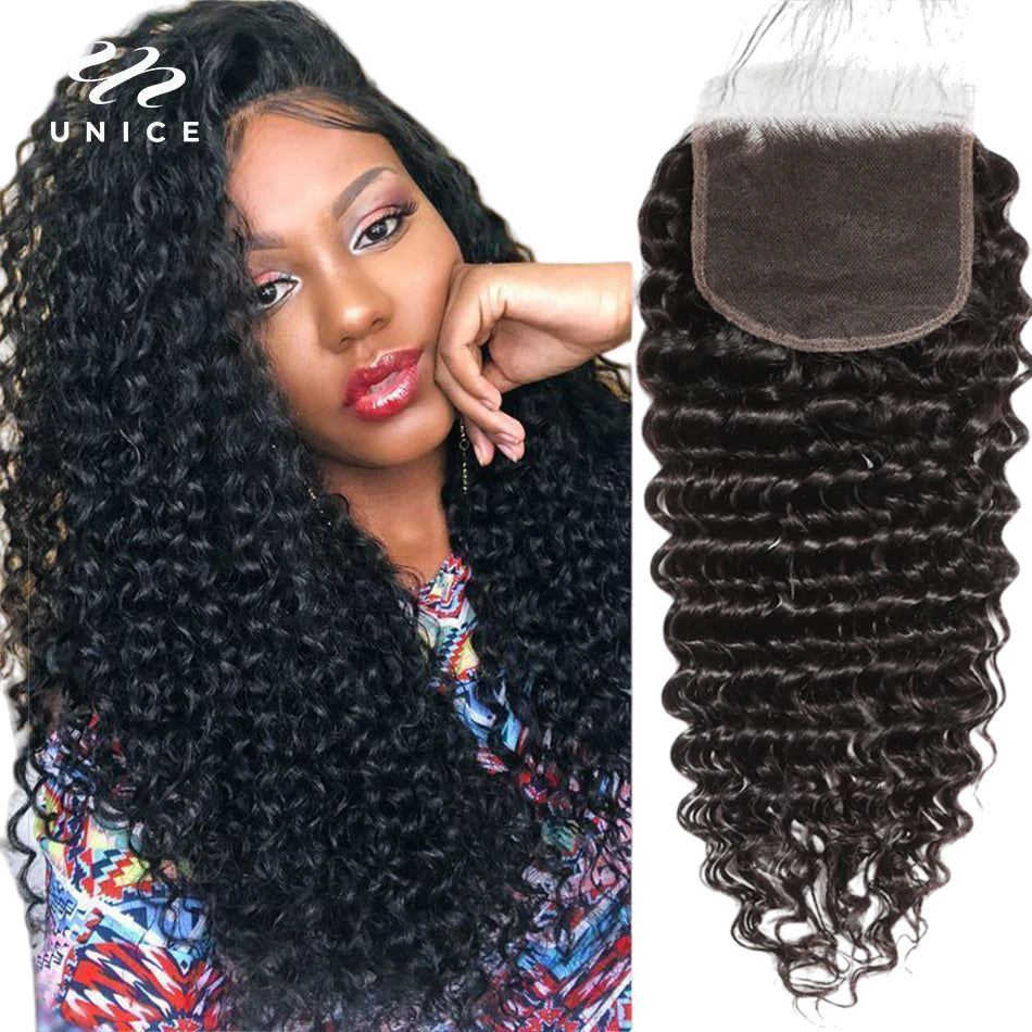 Unice Hair Deep Wave 5x5 HD Lace Closure 1PC Free Part 100% Human Hair Lace Closure 150% Density Free Shipping