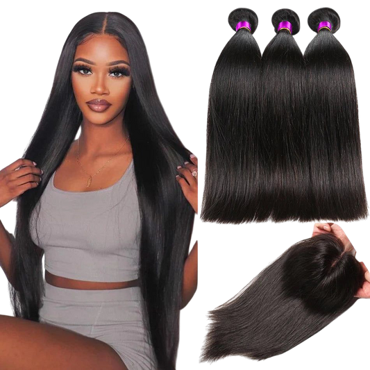 15A Peruvian Straight Bundles With Closure Unprocessed Virgin Human Hair Extensions 3 Bundles With Frontal Bundles and Closure
