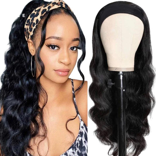 Unice Hair Body Wave Headband Wigs Natural Color Human Hair Wigs 150% Density Headband Scarf Wigs