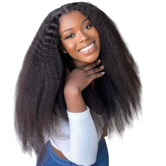 UNICE Hair Kinky Straight V Part Wig Human Hair With Drawstring EasiContour Minimal Leave Out VPart Human Hair Wigs 150% Density