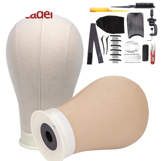 Alileader Wig Head Set Canvas Block Head For Making Wig Styling Tools Mannequin Wig Head Stand C/T-Pins Wig Caps Wig Melt Band