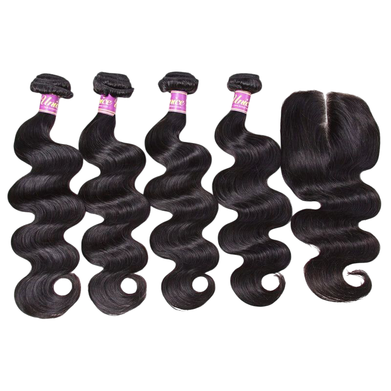 UNice Hair Virgin Human Hair 4 Bundles with Closure Peruvian Body Wave with Closure Human Hair Lace Closure with Bundles