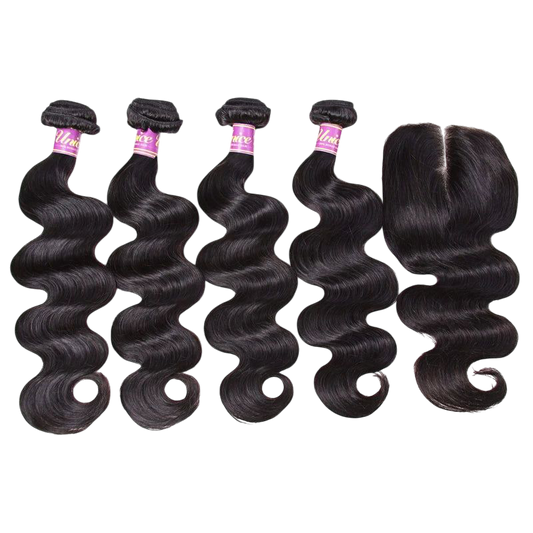 UNice Hair Virgin Human Hair 4 Bundles with Closure Peruvian Body Wave with Closure Human Hair Lace Closure with Bundles