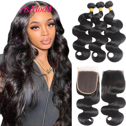 PerisModa Body Wave Bundles With Closure 12A 5x5 4x4 HD Transparent Lace Virgin Brazilian Human Hair Extensions Natural Hair